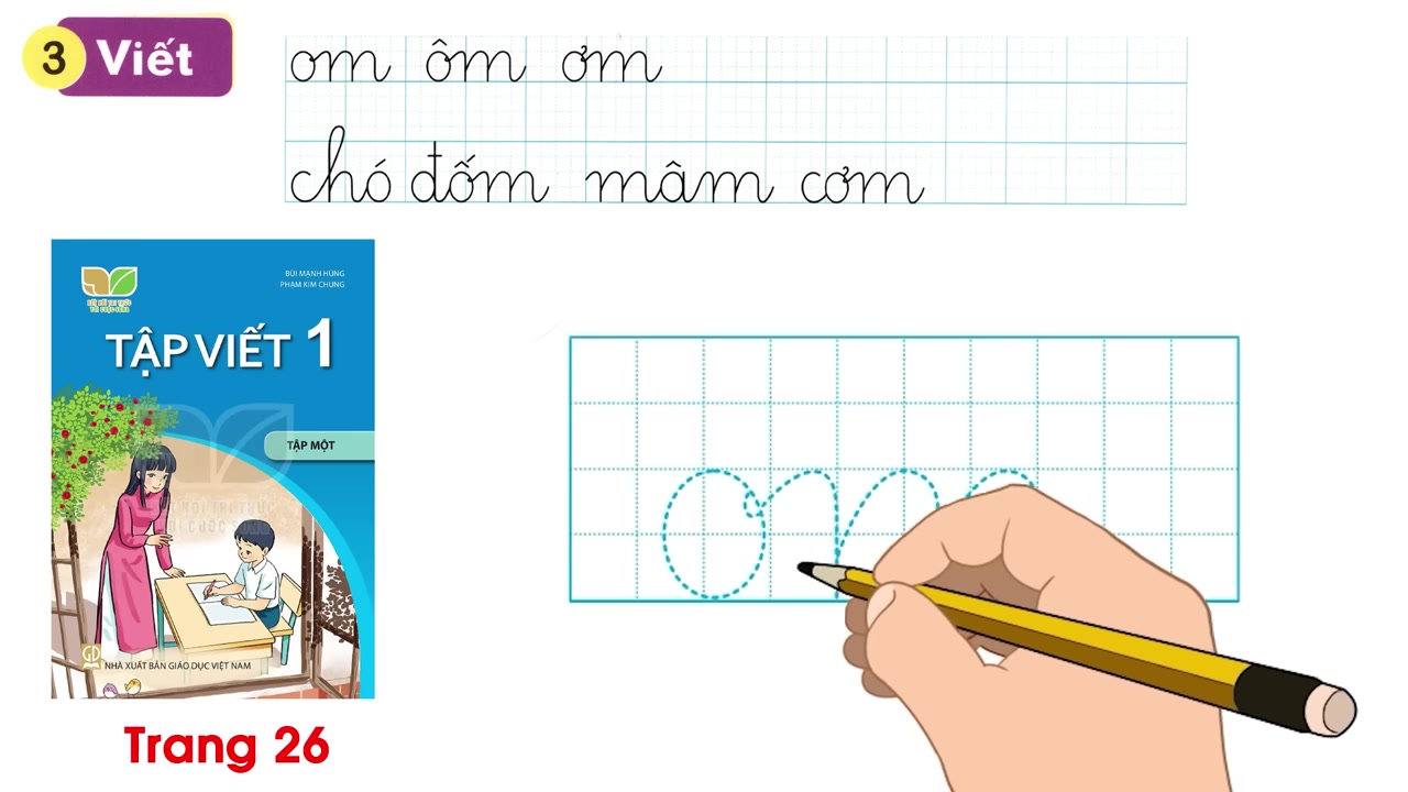 Video hướng dẫn chi tiết cách viết vần "om" trên đường kẻ.
