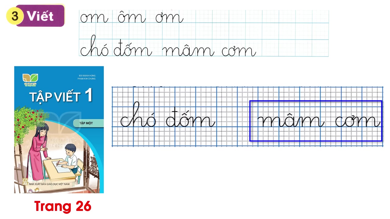 Hình ảnh minh họa cách viết từ "chó đốm" trong vở tập viết.