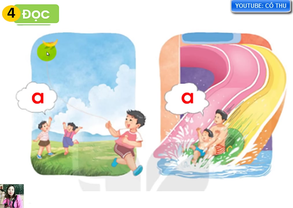 Tranh minh họa hai bố con đang vui đùa ở cầu trượt, thể hiện cảm xúc thích thú.