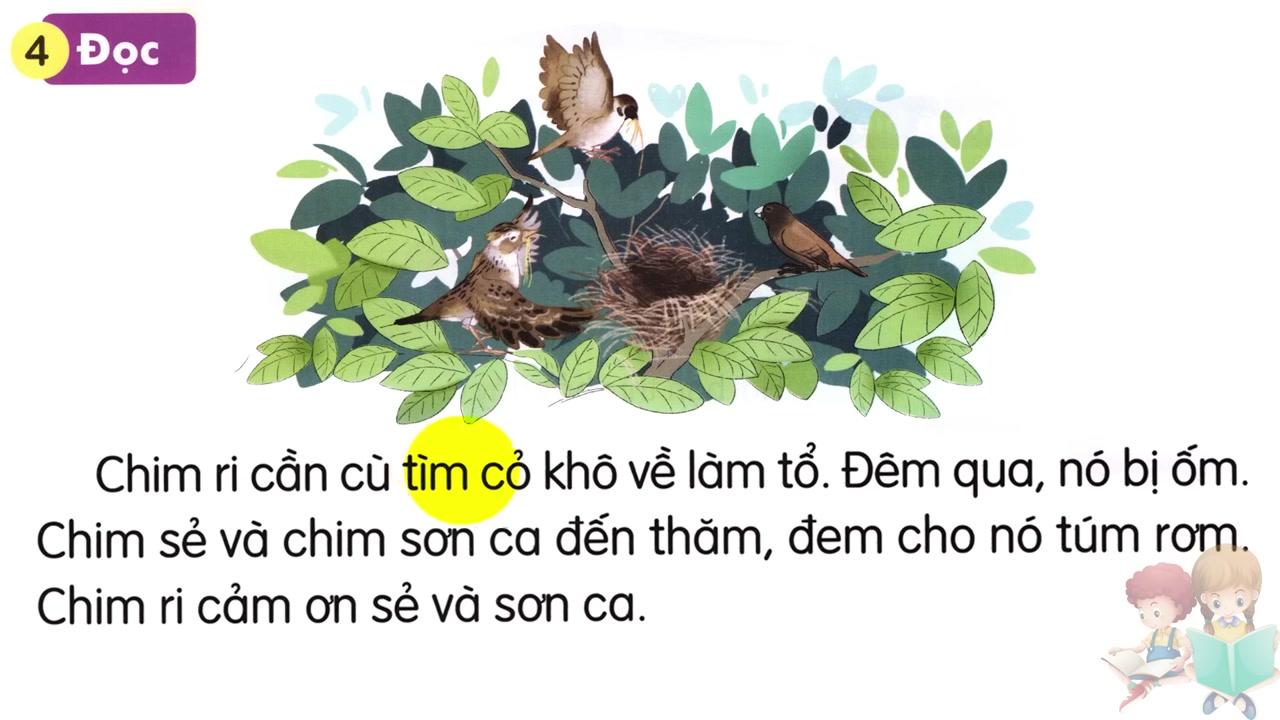 Hình ảnh minh họa câu chuyện chim ri được bạn bè giúp đỡ khi bị ốm.
