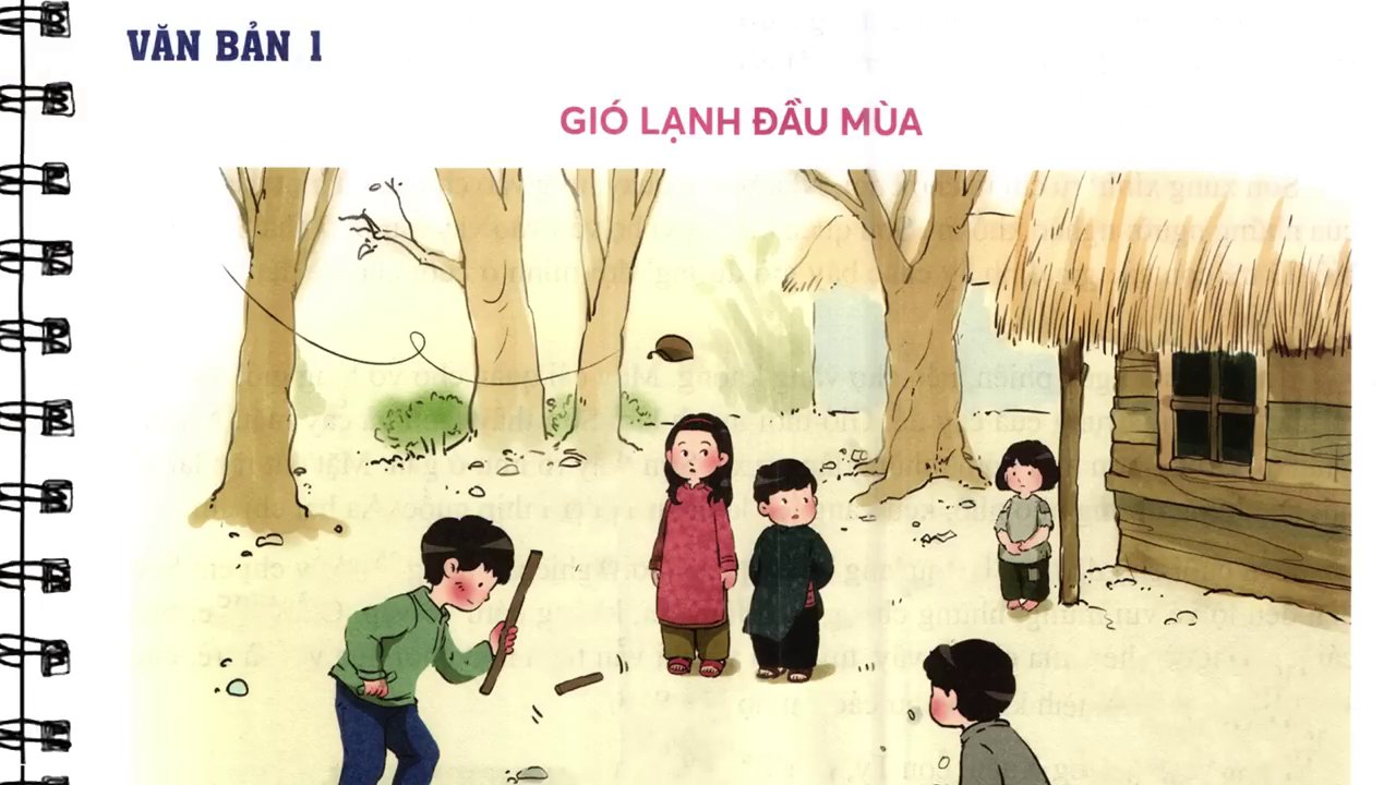 Hình ảnh tương phản giữa hai chị em Sơn, Lan áo ấm và lũ trẻ nghèo co ro trong gió lạnh.