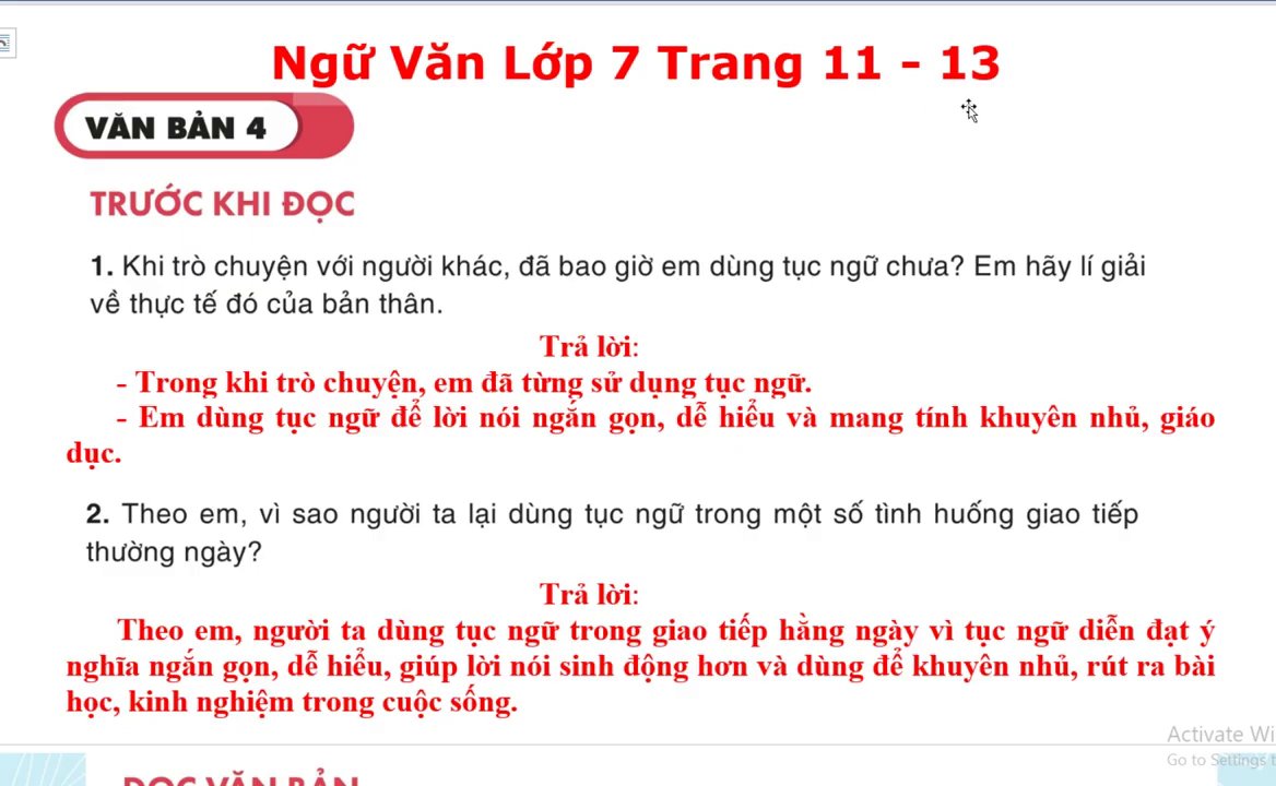 Hình ảnh minh họa một trang sách giáo khoa Ngữ văn với các câu tục ngữ quen thuộc.