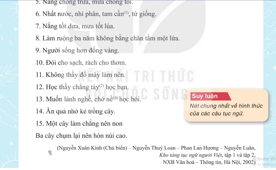 Minh họa các câu tục ngữ được viết trên nền giấy cổ, nhấn mạnh sự ngắn gọn, đối xứng.