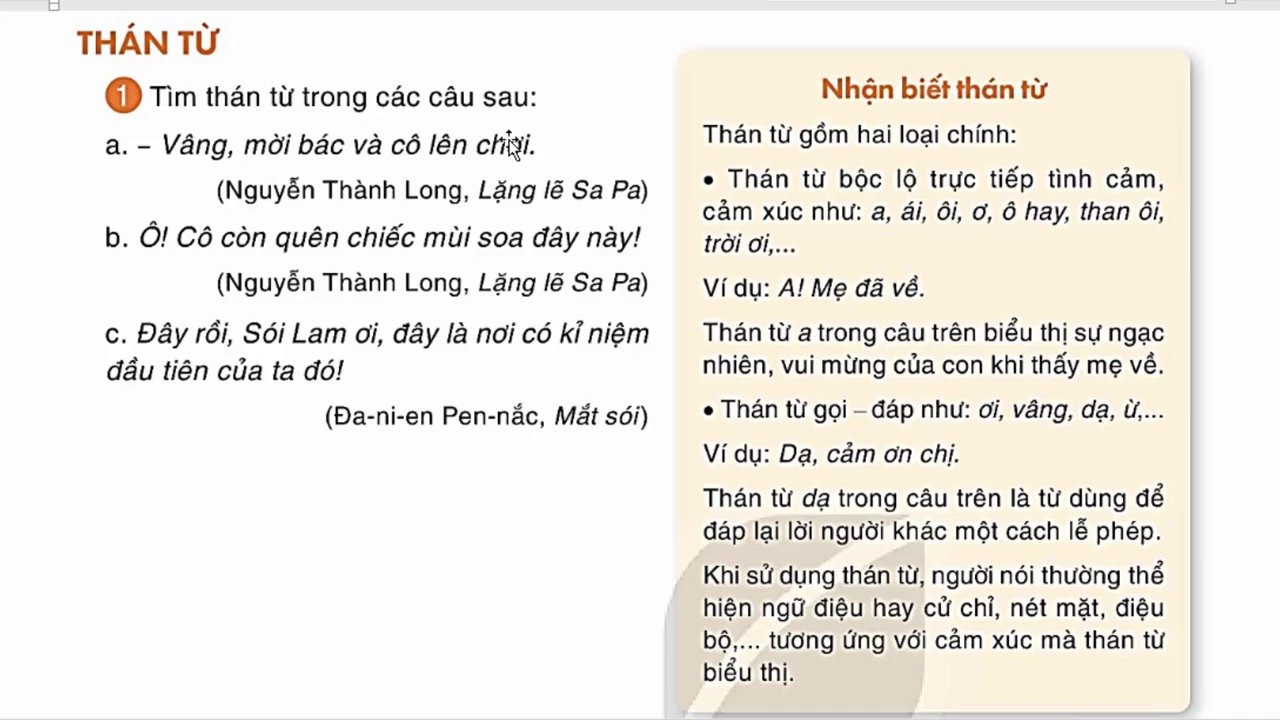 Học sinh chăm chú làm bài tập nhận diện thán từ trong các câu ví dụ.