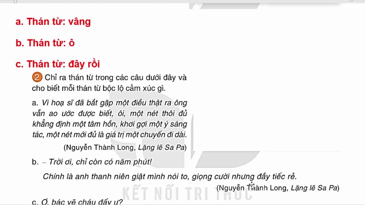 Bài tập phân tích cảm xúc được bộc lộ qua các thán từ khác nhau.