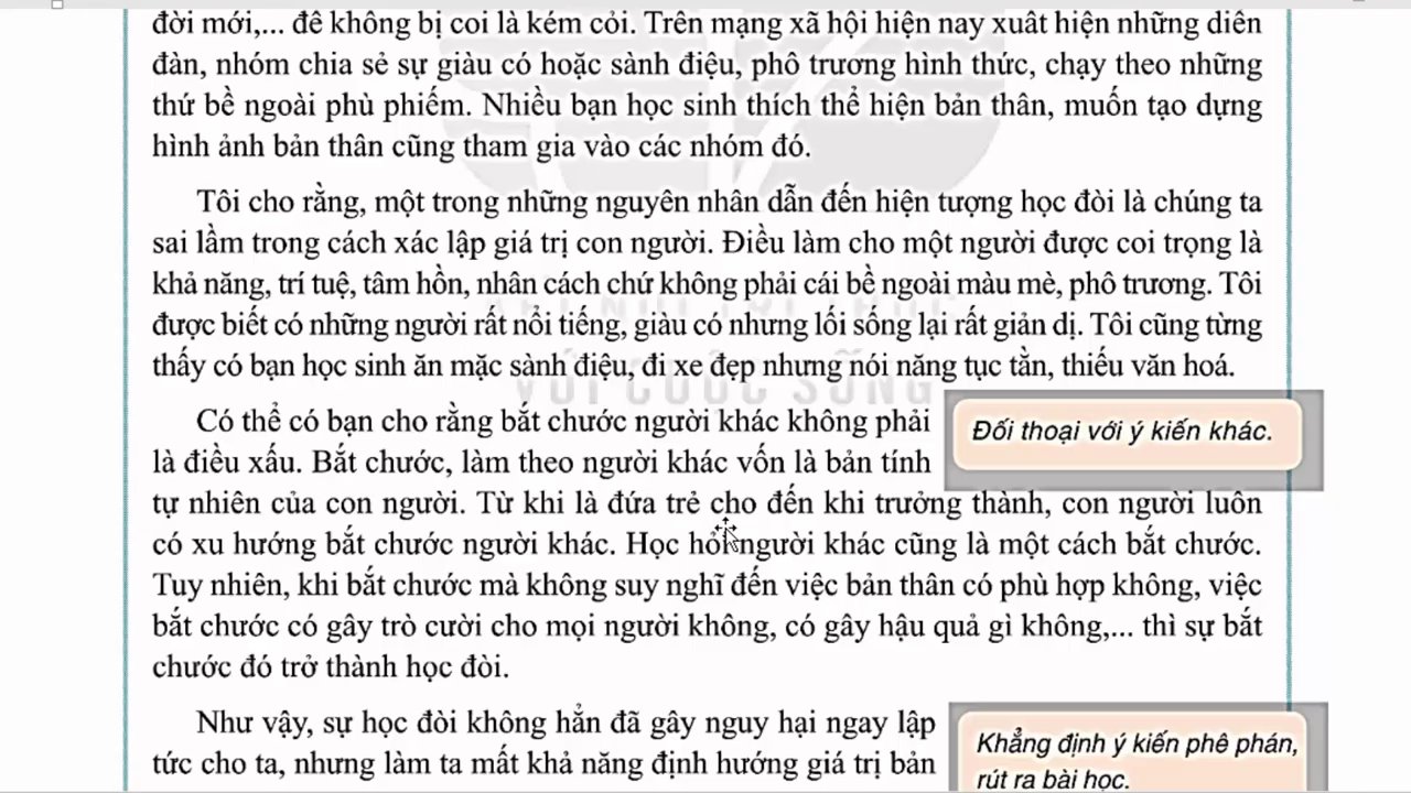 Biểu đồ minh họa sự tương phản giữa lối sống tự chủ, có bản sắc và lối sống học đòi, phụ thuộc.