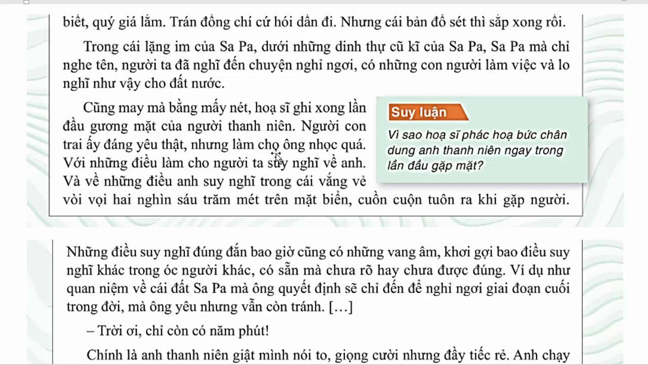 Cảnh nhà họa sĩ trầm ngâm suy nghĩ, nhìn ra khung cửa sổ hướng về những dãy núi xa xăm.